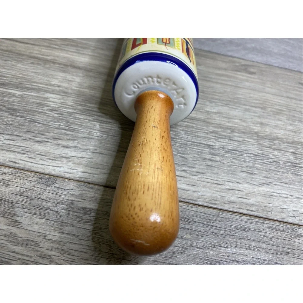 PFALTZGRAFF Counter Art Ceramic Rolling Pin‎ SEDONA Wooden Handles Hand Painted
